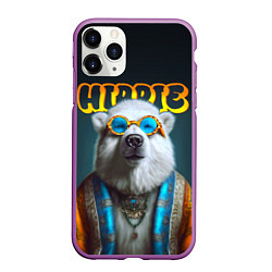 Чехол iPhone 11 Pro матовый Хиппи белый медведь, цвет: 3D-фиолетовый