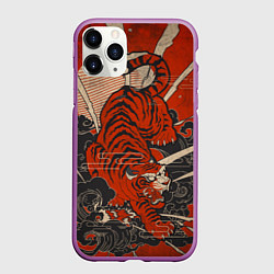 Чехол iPhone 11 Pro матовый Тигр в японском стиле, цвет: 3D-фиолетовый