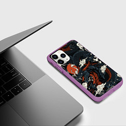 Чехол iPhone 11 Pro матовый Дракон в японском стиле, цвет: 3D-фиолетовый — фото 2