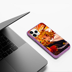 Чехол iPhone 11 Pro матовый Клинок, рассекающий демонов Ренгоку, цвет: 3D-фиолетовый — фото 2