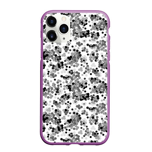 Чехол iPhone 11 Pro матовый Черно серый кофетти на белом фоне / 3D-Фиолетовый – фото 1