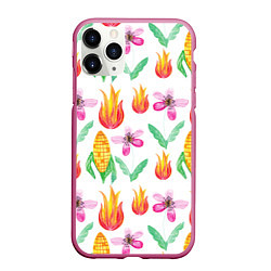 Чехол iPhone 11 Pro матовый Кукуруза и цветочки