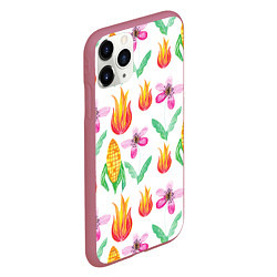 Чехол iPhone 11 Pro матовый Кукуруза и цветочки, цвет: 3D-малиновый — фото 2