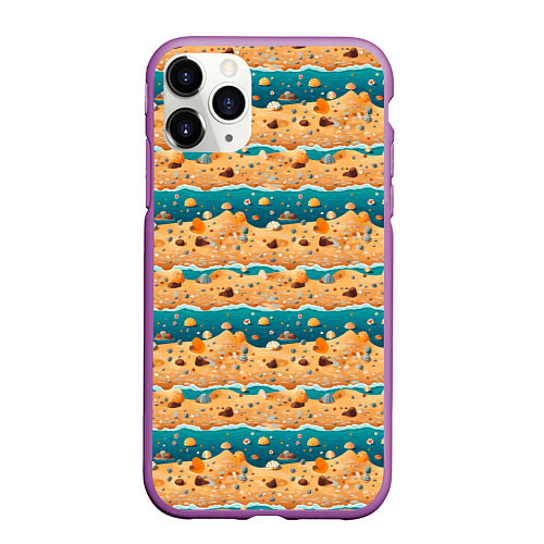 Чехол iPhone 11 Pro матовый Пляж паттерн / 3D-Фиолетовый – фото 1