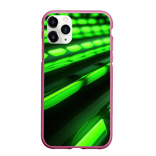 Чехол iPhone 11 Pro матовый Green neon abstract / 3D-Малиновый – фото 1