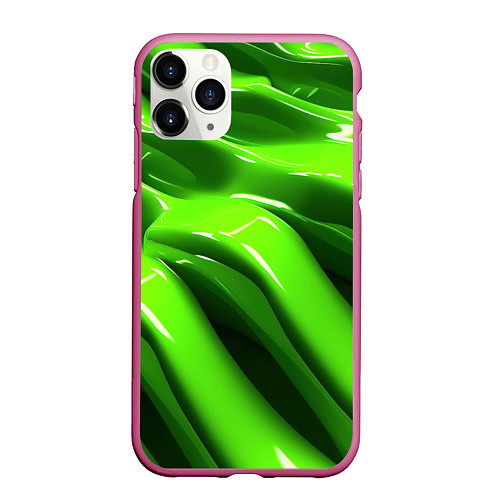 Чехол iPhone 11 Pro матовый Текстура зеленая слизь / 3D-Малиновый – фото 1