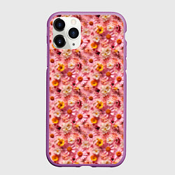 Чехол iPhone 11 Pro матовый Желтые белые и розовые цветы