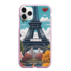 Чехол iPhone 11 Pro матовый Эйфелева башня в цветах, цвет: 3D-розовый