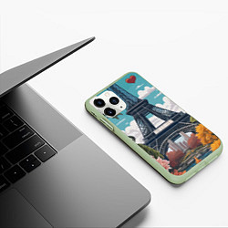 Чехол iPhone 11 Pro матовый Эйфелева башня в цветах, цвет: 3D-салатовый — фото 2