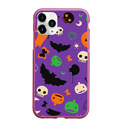 Чехол iPhone 11 Pro матовый Halloween style, цвет: 3D-малиновый