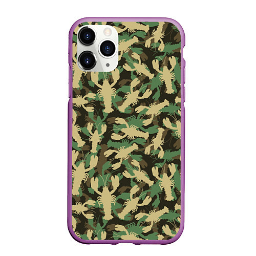 Чехол iPhone 11 Pro матовый Камуфляж из раков / 3D-Фиолетовый – фото 1