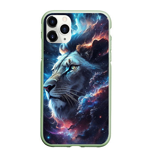 Чехол iPhone 11 Pro матовый Galactic lion / 3D-Салатовый – фото 1