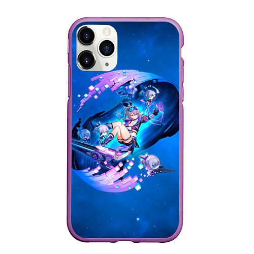 Чехол iPhone 11 Pro матовый Хонкай Стар Рейл: Серебряный Волк / 3D-Фиолетовый – фото 1