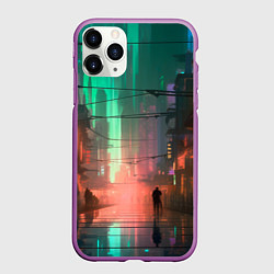 Чехол iPhone 11 Pro матовый Кибер город будущего, цвет: 3D-фиолетовый