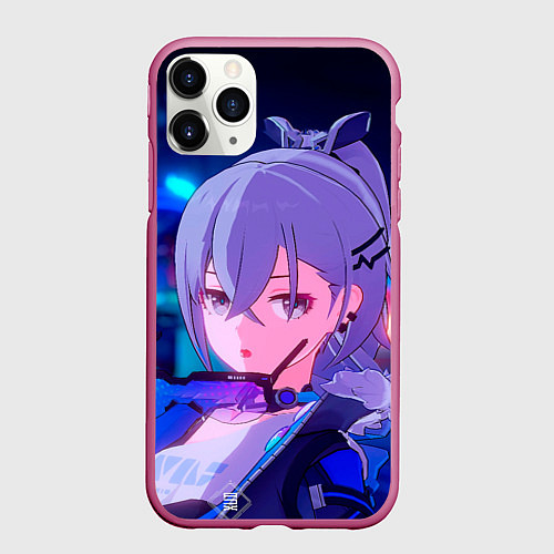 Чехол iPhone 11 Pro матовый Хонкай Стар Рейл: Серебряный Волк / 3D-Малиновый – фото 1