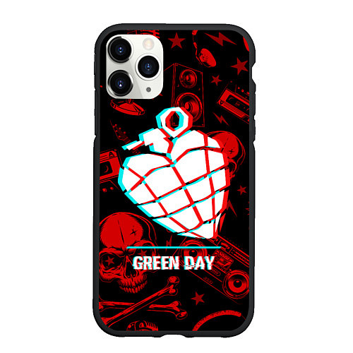 Чехол iPhone 11 Pro матовый Green Day rock glitch / 3D-Черный – фото 1