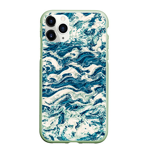 Чехол iPhone 11 Pro матовый Узор волны / 3D-Салатовый – фото 1