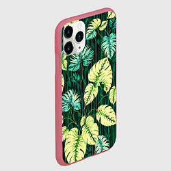 Чехол iPhone 11 Pro матовый Листья узор тропический, цвет: 3D-малиновый — фото 2