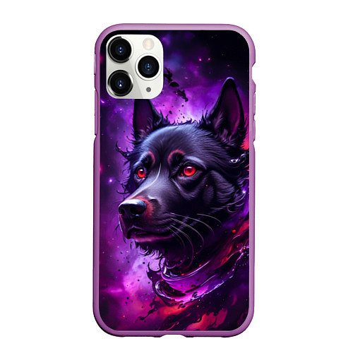 Чехол iPhone 11 Pro матовый Собака космос / 3D-Фиолетовый – фото 1