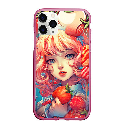 Чехол iPhone 11 Pro матовый Клубничная девушка / 3D-Малиновый – фото 1