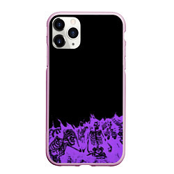 Чехол iPhone 11 Pro матовый Скелеты в неоновом огне, цвет: 3D-розовый