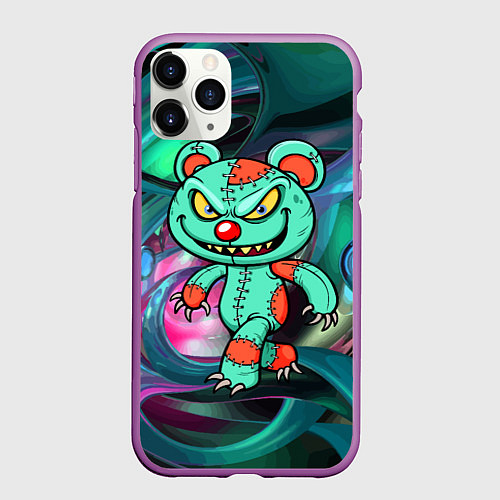 Чехол iPhone 11 Pro матовый Кровожадный мишутка-вуду / 3D-Фиолетовый – фото 1