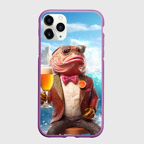 Чехол iPhone 11 Pro матовый Мистер карп с пивом / 3D-Фиолетовый – фото 1