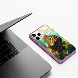 Чехол iPhone 11 Pro матовый Карп в озере, цвет: 3D-фиолетовый — фото 2