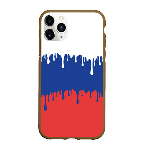 Чехол iPhone 11 Pro матовый Флаг России - потёки / 3D-Коричневый – фото 1