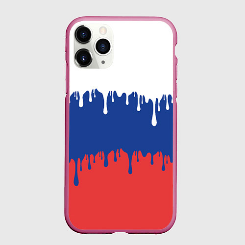 Чехол iPhone 11 Pro матовый Флаг России - потёки / 3D-Малиновый – фото 1
