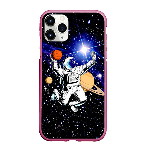 Чехол iPhone 11 Pro матовый Космический баскетбол / 3D-Малиновый – фото 1