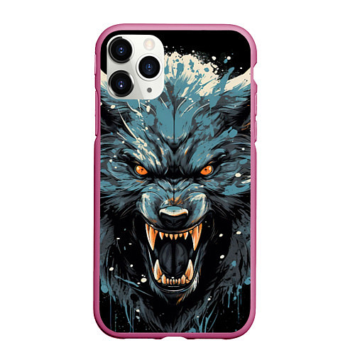 Чехол iPhone 11 Pro матовый Fantasy blue wolf / 3D-Малиновый – фото 1