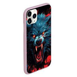 Чехол iPhone 11 Pro матовый Wolf black red, цвет: 3D-розовый — фото 2