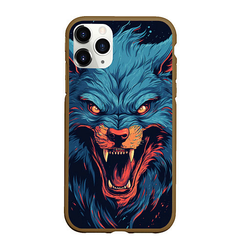 Чехол iPhone 11 Pro матовый Art blue wolf / 3D-Коричневый – фото 1