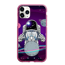 Чехол iPhone 11 Pro матовый Космонавт с планетами и звездами, цвет: 3D-малиновый