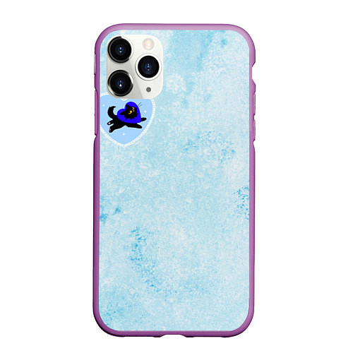 Чехол iPhone 11 Pro матовый Ледяное сердце и кошка любви / 3D-Фиолетовый – фото 1