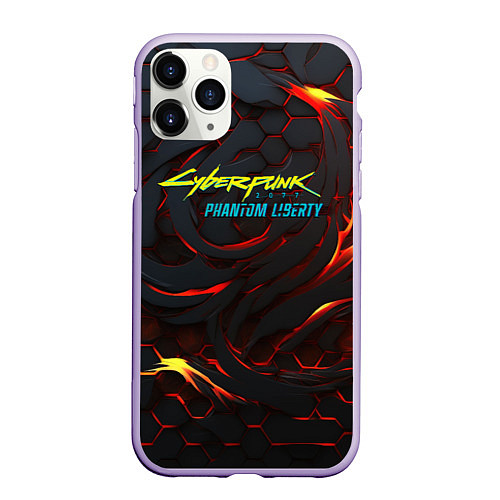 Чехол iPhone 11 Pro матовый Cyberpunk 2077 phantom liberty fire / 3D-Светло-сиреневый – фото 1