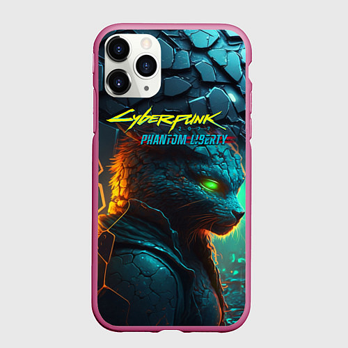 Чехол iPhone 11 Pro матовый Сyberpunk 2077 phantom liberty cat / 3D-Малиновый – фото 1