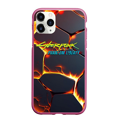 Чехол iPhone 11 Pro матовый Cyberpunk 2077 phantom liberty logo / 3D-Малиновый – фото 1