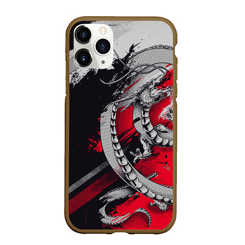 Чехол iPhone 11 Pro матовый Dragon - Japan style / 3D-Коричневый – фото 1