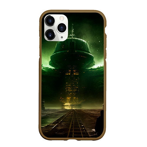 Чехол iPhone 11 Pro матовый Космическая база на горе / 3D-Коричневый – фото 1