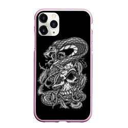 Чехол iPhone 11 Pro матовый Cobra and skull, цвет: 3D-розовый