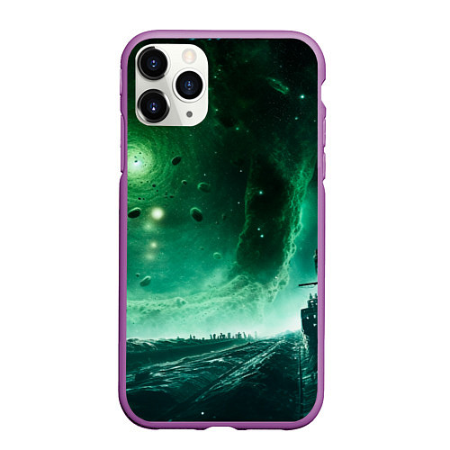 Чехол iPhone 11 Pro матовый Космическая буря / 3D-Фиолетовый – фото 1
