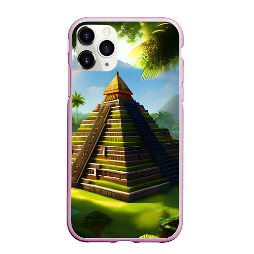Чехол iPhone 11 Pro матовый Пирамида индейцев майя / 3D-Розовый – фото 1