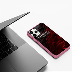 Чехол iPhone 11 Pro матовый Cyberpunk 2077 phantom liberty black red, цвет: 3D-малиновый — фото 2