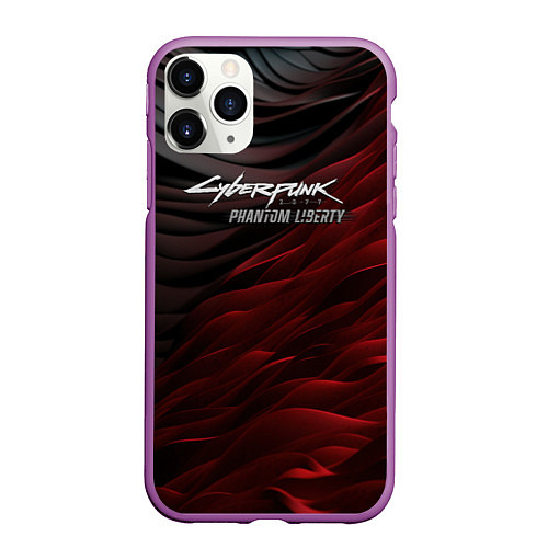 Чехол iPhone 11 Pro матовый Cyberpunk 2077 phantom liberty black red / 3D-Фиолетовый – фото 1