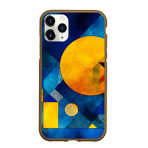 Чехол iPhone 11 Pro матовый Жёлтая и синяя геометрия / 3D-Коричневый – фото 1