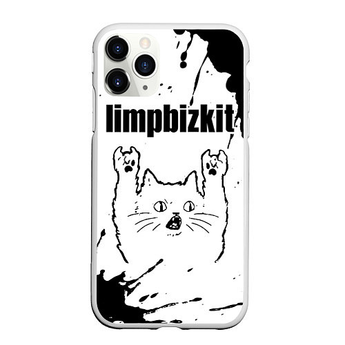 Чехол iPhone 11 Pro матовый Limp Bizkit рок кот на светлом фоне / 3D-Белый – фото 1