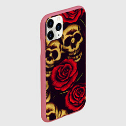 Чехол iPhone 11 Pro матовый Цветущие черепа с розой, цвет: 3D-малиновый — фото 2