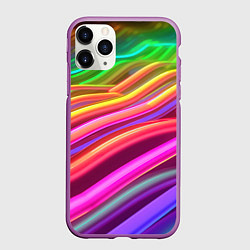 Чехол iPhone 11 Pro матовый Неоновые радужные волны, цвет: 3D-фиолетовый